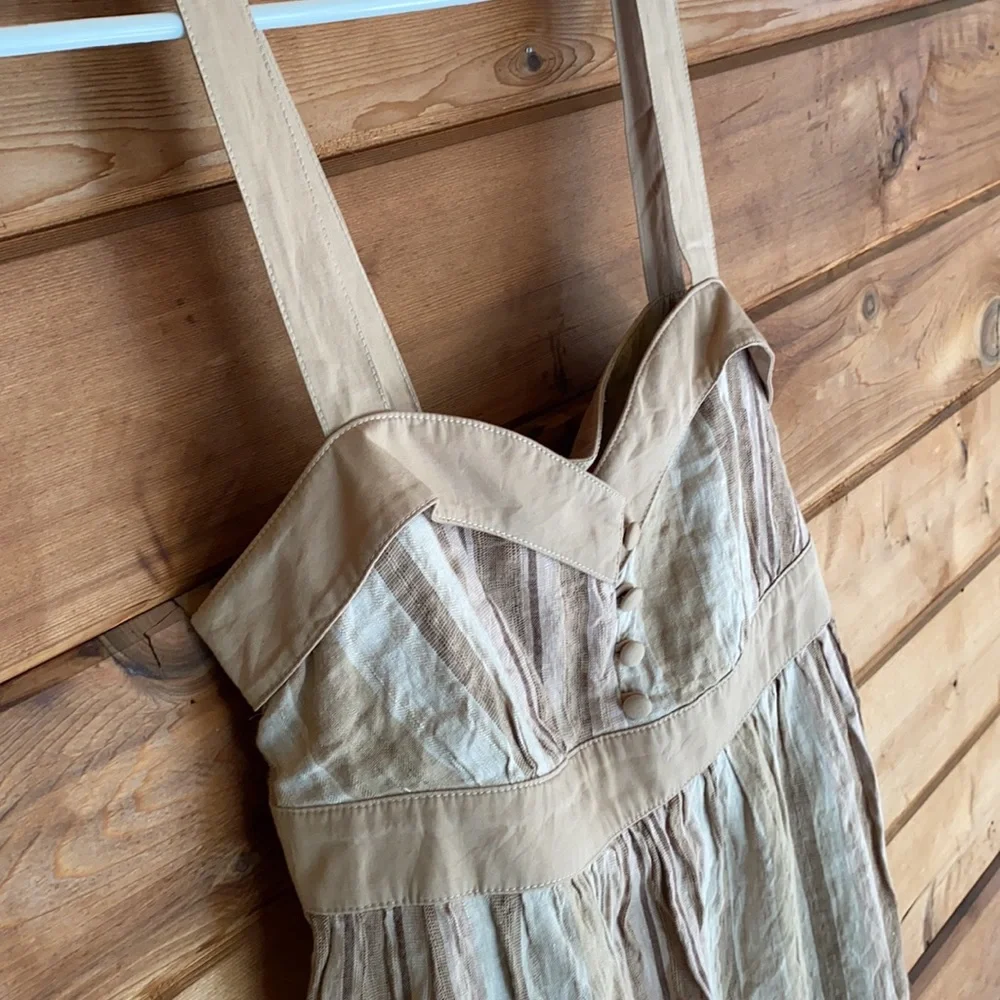 {BCBG} BCBGirls | Linen Blend Striped Sweetheart Neck Y2K Babydoll Top (S) - Picture 3 of 9